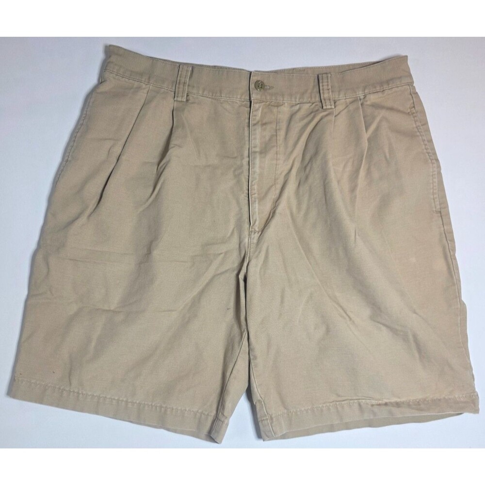 Dockers Premium Shorts Mens 36 Khaki Pleated 100% Cotton Chino Distressed Flaws